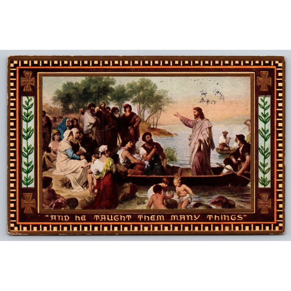 Vintage 1925 Religious Postcard Jesus in Boat Kansas City MO Postmark & Address